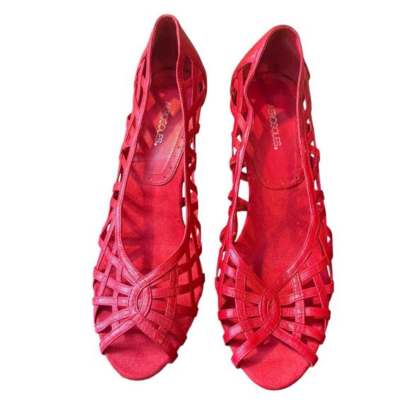 Aerosoles Size 8.5 Red Peep Toe Open Weave 3 inch Heel Dress Flirt Leather Shoes - Picture 2 of 10